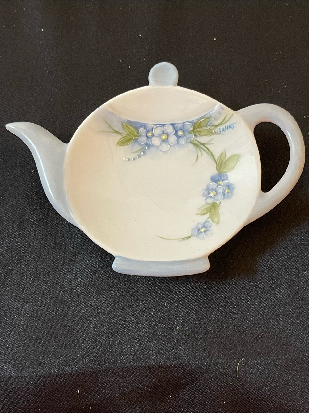 Blue Floral Ceramic Teabag Rest - Classic Teapot Shape